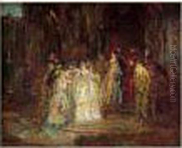 La Reception Oil Painting by Adolphe Joseph Th. Monticelli