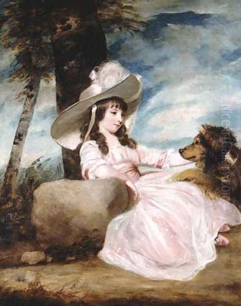 Miss Anna Ward with Her Dog Oil Painting by Sir Joshua Reynolds