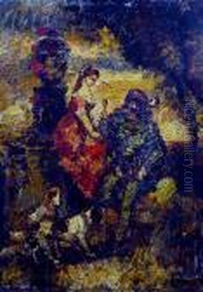 La Conversation. Circa 1872-75 Oil Painting by Adolphe Joseph Th. Monticelli