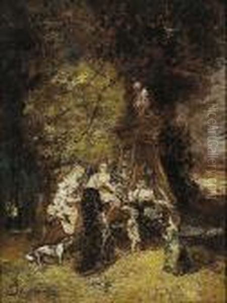 Les Premiers Pas Oil Painting by Adolphe Joseph Th. Monticelli