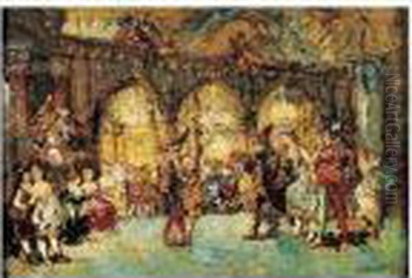 Le Bal Masque, Circa 1875 Oil Painting by Adolphe Joseph Th. Monticelli