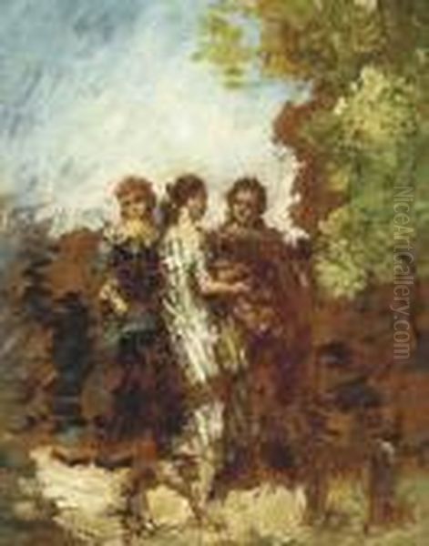 Les Trois Amies Oil Painting by Adolphe Joseph Th. Monticelli