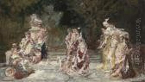 Fete Dans Un Parc Oil Painting by Adolphe Joseph Th. Monticelli