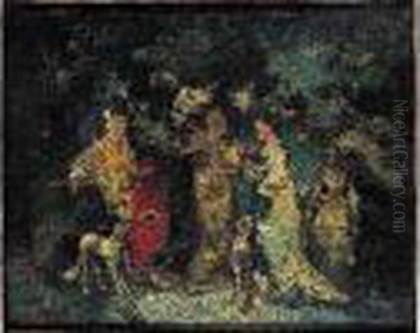 Reunion Dans Un Parc Oil Painting by Adolphe Joseph Th. Monticelli