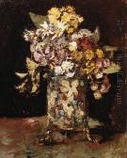 Vase De Fleurs Oil Painting by Adolphe Joseph Th. Monticelli