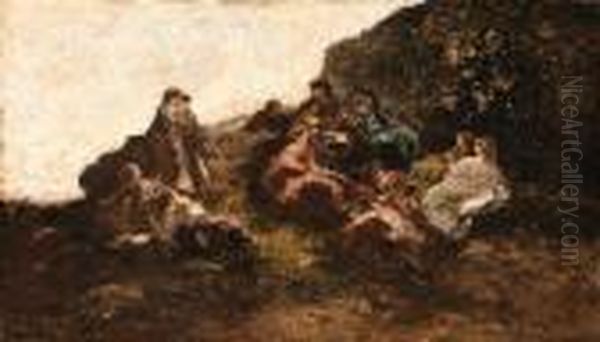 La Reunion Des Elegants Oil Painting by Adolphe Joseph Th. Monticelli