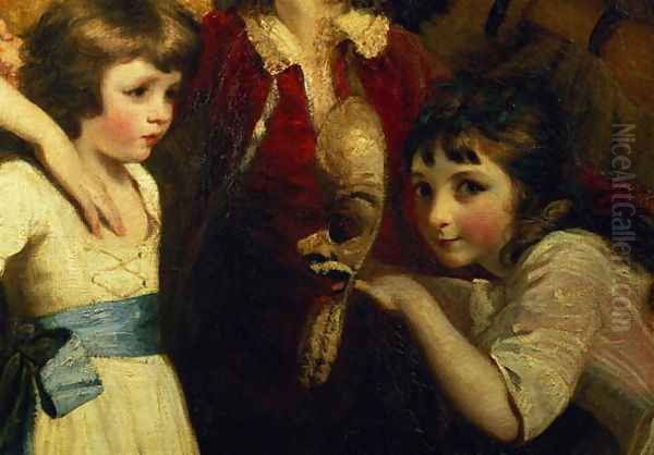 Two Girls, One Playing with a Mask, detail from the painting The Fourth Duke of Marlborough and his family, 1777-78 Oil Painting by Sir Joshua Reynolds