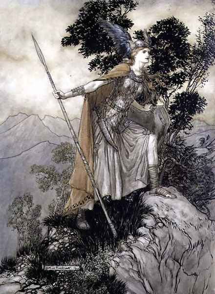 Brunhilde, illustration from The Rhinegold and the Valkyrie by Richard Wagner, 1910 Oil Painting by Arthur Rackham