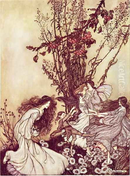 Dancing with the Fairies from Peter Pan in Kensington Gardens by J.M. Barrie, 1906 34 Peter Pan in Kensington Gardens by J.M. Barrie Dancing with the Fairies, 1906 Oil Painting by Arthur Rackham