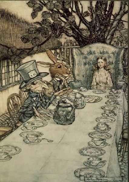 The Mad Hatters Tea Party, illustration to Alices Adventures in Wonderland by Lewis Carroll 1832-98, 1907 Oil Painting by Arthur Rackham