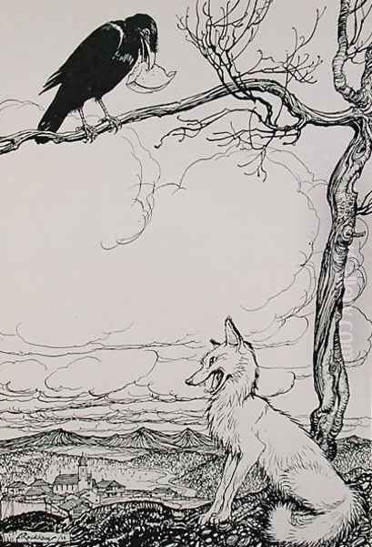 The Fox and the Crow, illustration from Aesops Fables, published by Heinemann, 1912 Oil Painting by Arthur Rackham