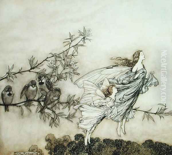 The Fairies have their Tiff with the Birds, 1906 illustration for 'Peter Pan in Kensington Gardens by J.M. Barrie, pub. 1906 Oil Painting by Arthur Rackham