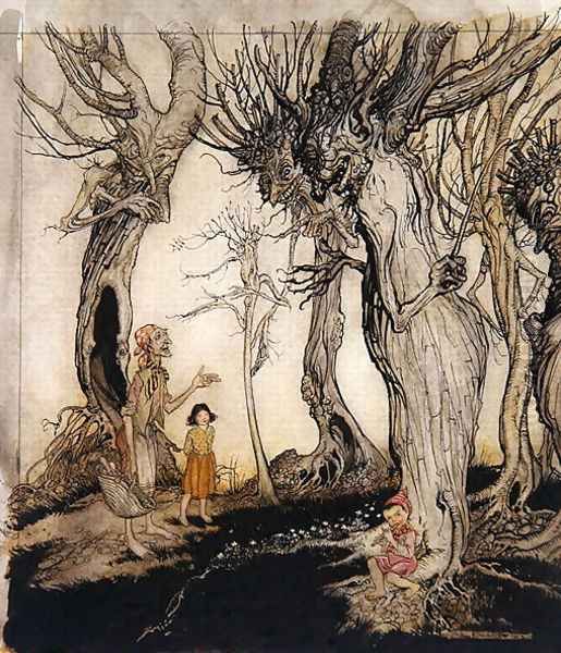 The trees and the axe, from Aesops Fables, c.1912 Oil Painting by Arthur Rackham