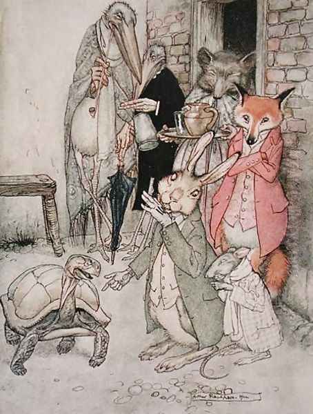 The Hare and the Tortoise, illustration from Aesops Fables, published by Heinemann, 1912 Oil Painting by Arthur Rackham