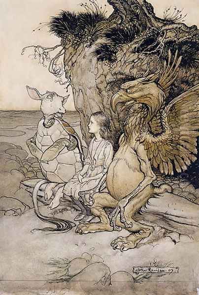 Alice and the Mock Turtle, illustration from Alices Adventures in Wonderland, 1907 Oil Painting by Arthur Rackham