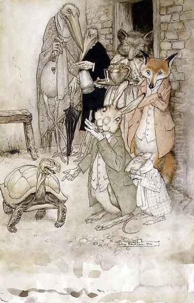 The Hare and the Tortoise, illustration from Aesops Fables, pub. by Heinemann, 1912 Oil Painting by Arthur Rackham