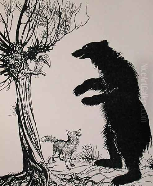 The Bear and the Fox, illustration from Aesops Fables, published by Heinemann, 1912 Oil Painting by Arthur Rackham