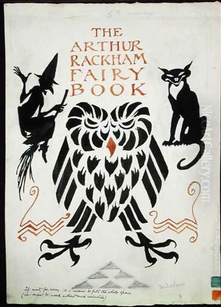 An Owl, a Witch and her Cat, front cover for The Arthur Rackham Fairy Book, published 1933 Oil Painting by Arthur Rackham