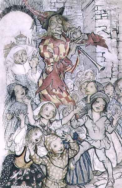 The Pied Piper of Hamelin, illustration for the poem by Robert Browning 1812-89 pub. 1934 Oil Painting by Arthur Rackham