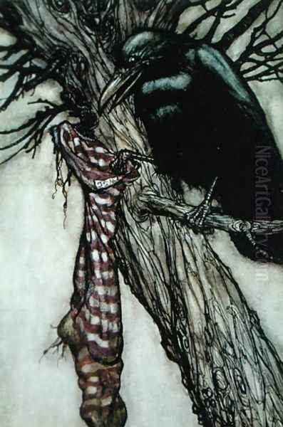 The Crow, illustration from Peter Pan by J.M. Barrie 1860-1937 Oil Painting by Arthur Rackham