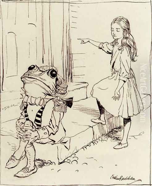 Alice And The Frog Footman Oil Painting by Arthur Rackham