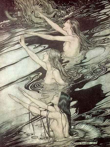 The Rhine Maidens, from Siegfried and The Twilight of the Gods by Richard Wagner, 1911 Oil Painting by Arthur Rackham