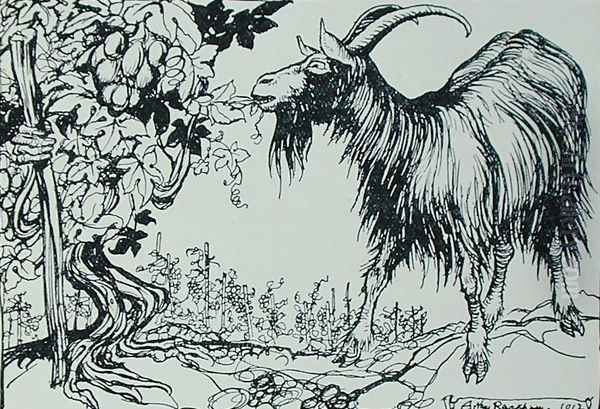 The Goat and the Vine, illustration from Aesops Fables, published by Heinemann, 1912 Oil Painting by Arthur Rackham