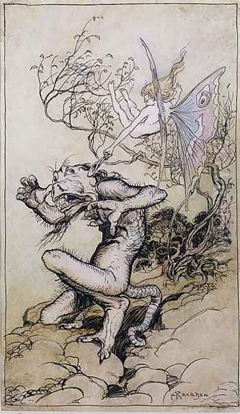 Sprite and Monster,an illustration from Tales from Shakespeare by Charles 1775-1834 and Mary Lamb 1764-1847 1909 Oil Painting by Arthur Rackham