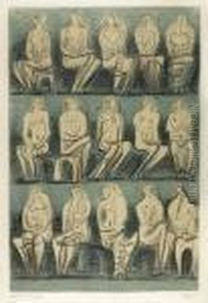 Seated Figures Oil Painting by Henry Moore