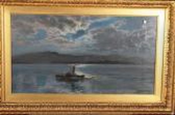 Paddle Tug Under A Moonlit Sky Oil Painting by Henry Moore