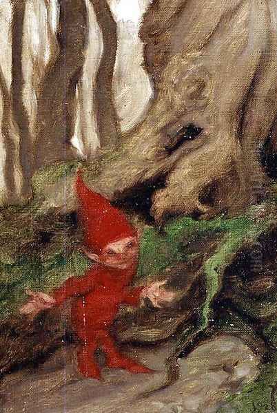 A Gnome by Tree Roots, 1928 Oil Painting by Arthur Rackham