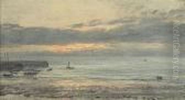 Before Sunrise, Scarborough - Low Water Oil Painting by Henry Moore