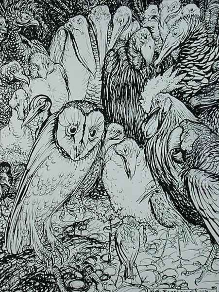 The Owl and the Birds, illustration from Aesops Fables, published by Heinemann, 1912 Oil Painting by Arthur Rackham