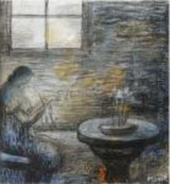 Woman Knitting Oil Painting by Henry Moore