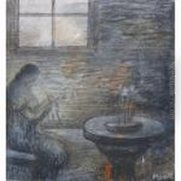 Woman Knitting Oil Painting by Henry Moore