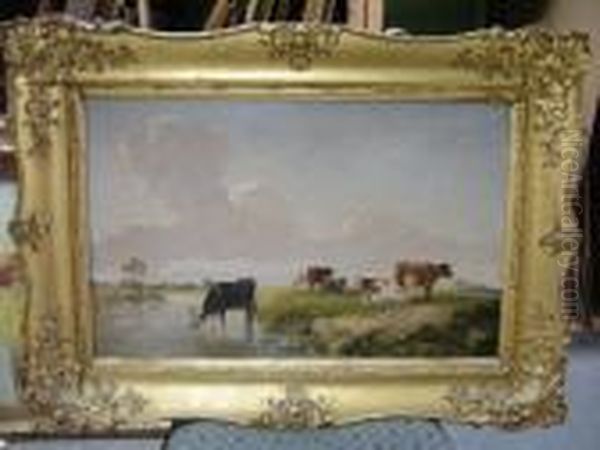 Cattle In A Landscape Oil Painting by Henry Moore