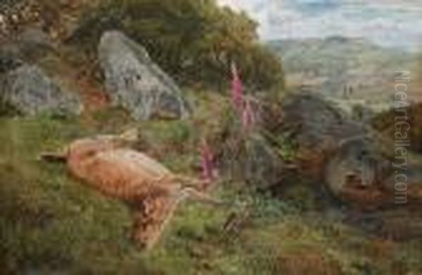 A Fallen Deer In A Woodland Clearing Oil Painting by Henry Moore