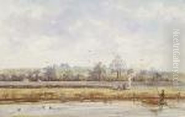 River Landscape Oil Painting by Henry Moore