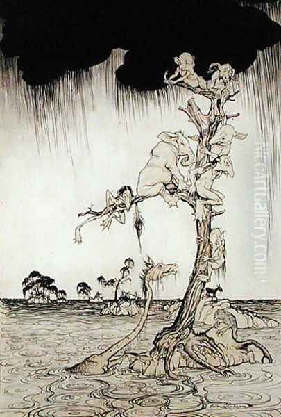 Flood Oil Painting by Arthur Rackham