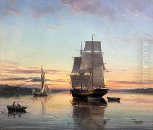 Shipping In An Estuary Oil Painting by John Moore Of Ipswich