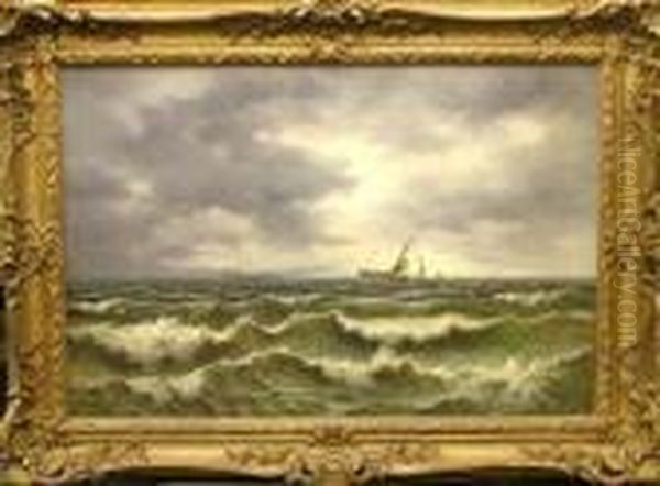 Vessels Caught At Sea Oil Painting by John Moore Of Ipswich