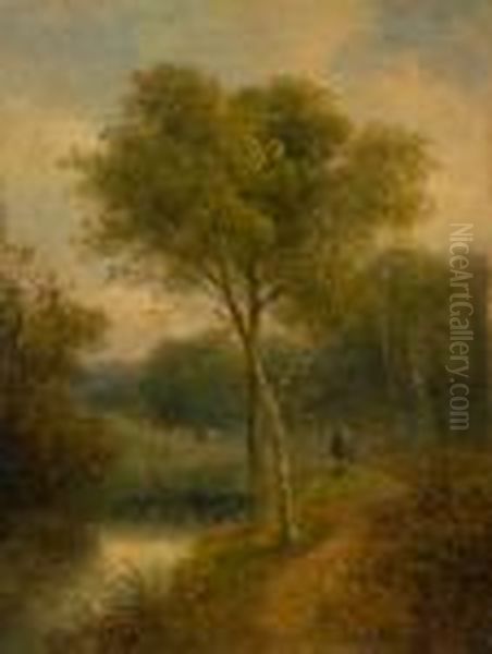 Figures In A Pastoral Landscape Oil Painting by John Moore Of Ipswich