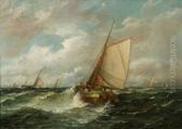 Vessels At Sea Oil Painting by John Moore Of Ipswich