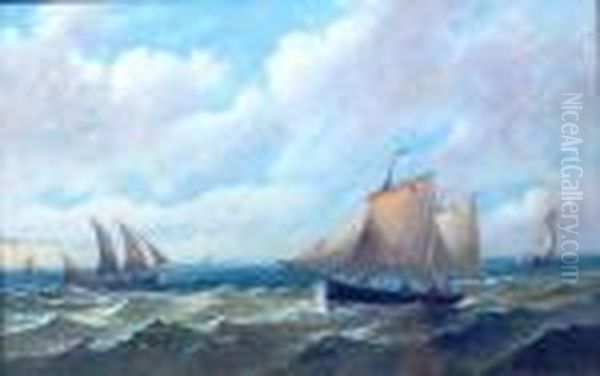 Sailing Boats Off The Shoreline Oil Painting by John Moore Of Ipswich