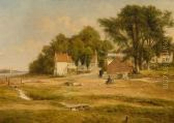 View At Pin Mill Oil Painting by John Moore Of Ipswich