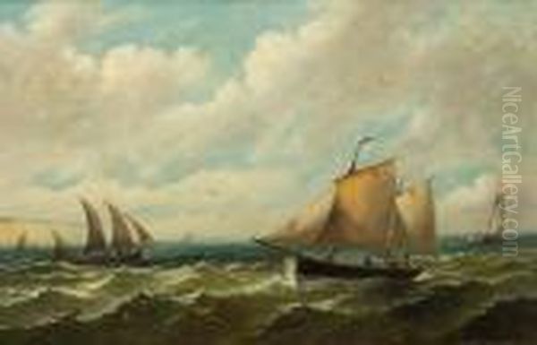 Boats Off The Coast Oil Painting by John Moore Of Ipswich