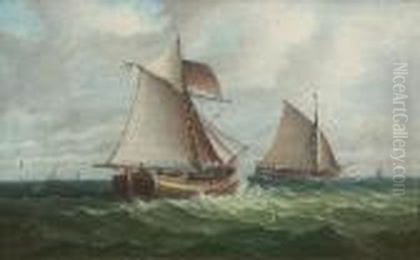 Shipping Vessels At Sea Oil Painting by John Moore Of Ipswich