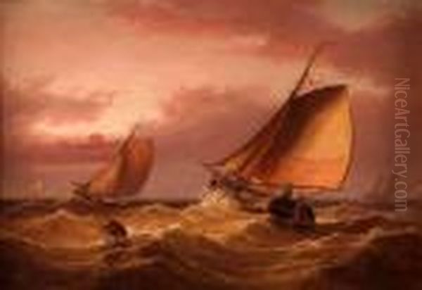 Shipping In Rough Sea Oil Painting by John Moore Of Ipswich