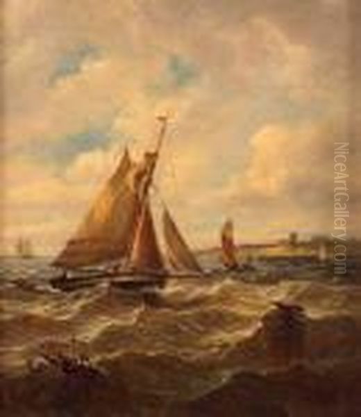 Shipping Off A Coast Oil Painting by John Moore Of Ipswich