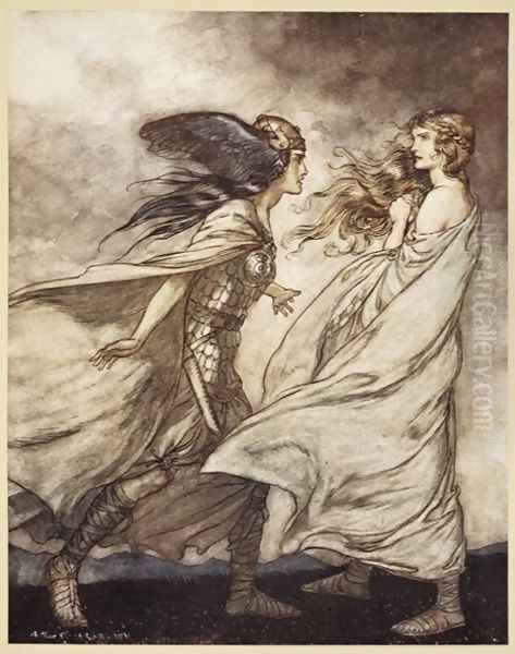 The ring upon thy hand - ..ah be implored For Wotan fling it away, illustration from Siegfried and the Twilight of the Gods, 1924 Oil Painting by Arthur Rackham